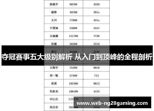 夺冠赛事五大级别解析 从入门到顶峰的全程剖析
